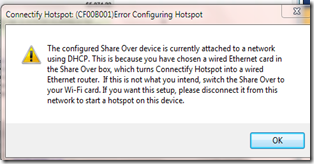 ข้อความ error  cf00b001 ในโปรแกรม Connectify