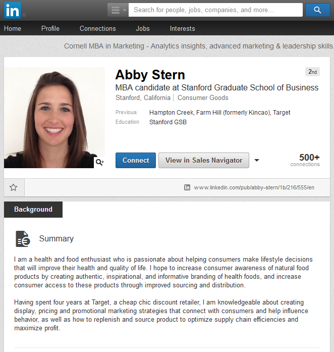 LinkedIn Summary Examples MBA students Stanford