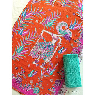 kain batik printing wayang orange pink mix embos