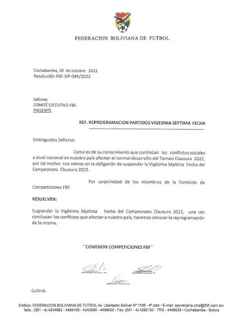 Suspensión de la Fecha 27 del Clausura 2022