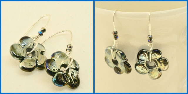 navy blue floral earrings by BayMoonDesign