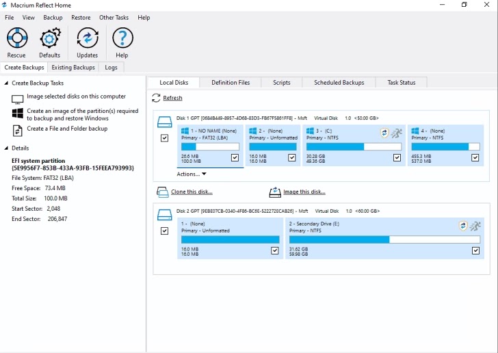 Interface Macrium Reflect