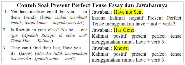 Contoh soal present perfect tense essay dan jawabannya