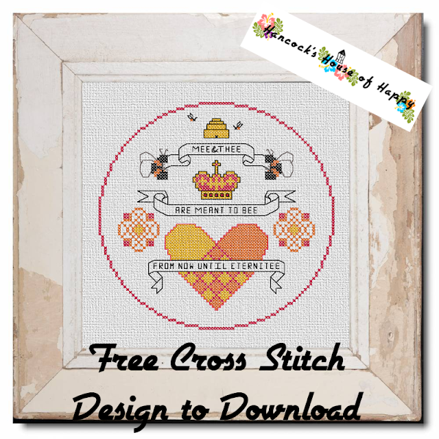  Free Bee Hive and Hearts Cross Stitch Sampler Pattern for Valentines