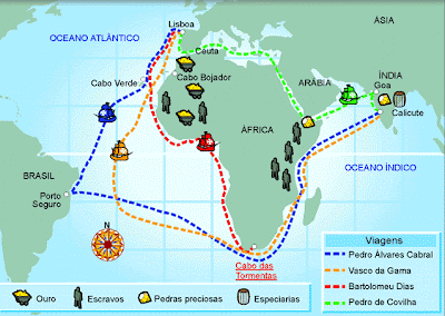 Resultado de imagem para mapa das grandes navegaÃ§Ãµes maritimas