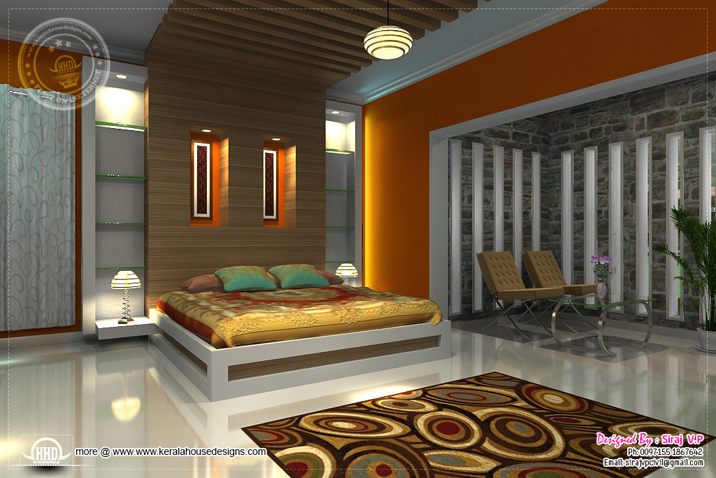3D renderings of bedroom interior design - Kerala home design and floor