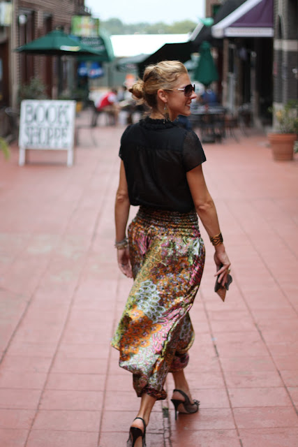 Harem Pants from Woman Shops World, J. Crew Bouse, Kate Spade Pumps, JJ Winters Clutch, Blinde Sunglasses