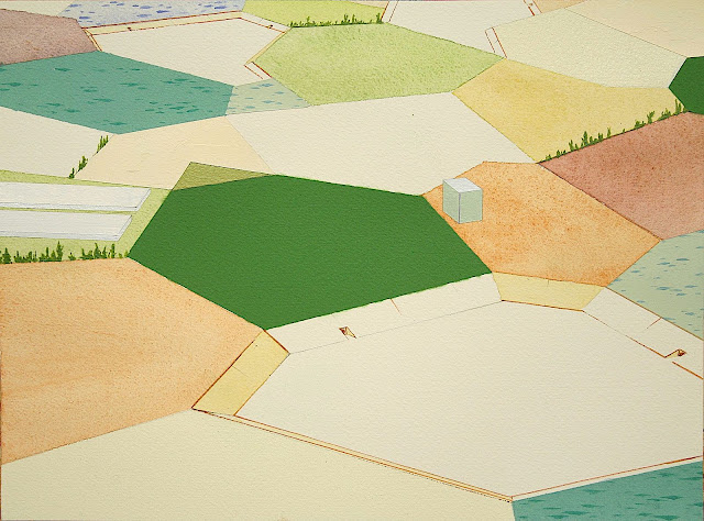 Chris Ballantyne art, a birds-eye view of farm fields