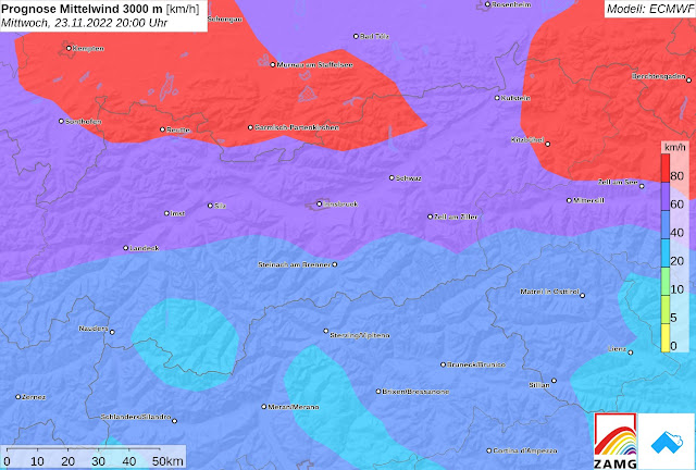 Windprognose für Mittwoch, 23.11. 20:00 Uhr