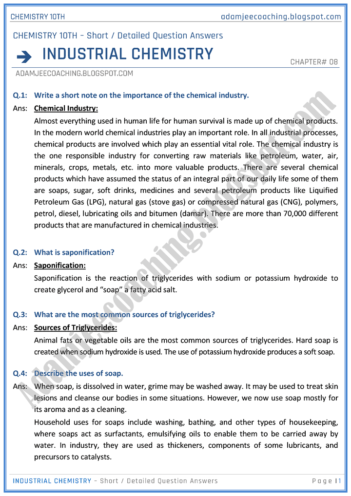 industrial-chemistry-short-and-detailed-question-answers-chemistry-10th