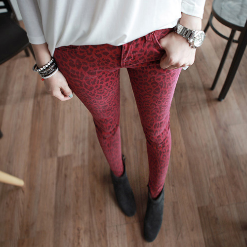 Red Leopard Skinny Pants