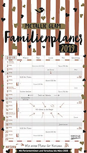 Familienplaner Metallic Glam 240819 2019: Familienkalender, 5 breite Spalten, echter Metallic Glanz. Mit Ferienterminen, Vorschau bis März 2020 und vielem mehr.