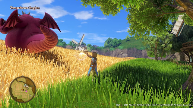 Dragon Quest XI - Echoes of an Elusive Age - Zwaardsrust Region - Firing crossbow at dragon's ass