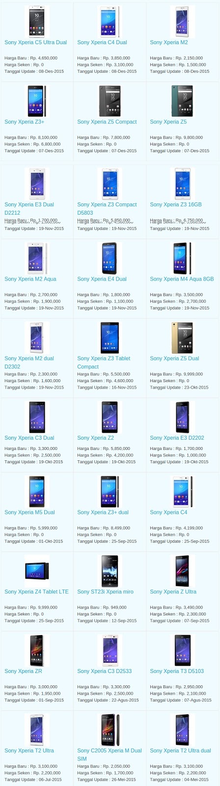 Daftar Harga Hp SONY Januari 2016 Daftar Harga Hp SONY Januari 2016