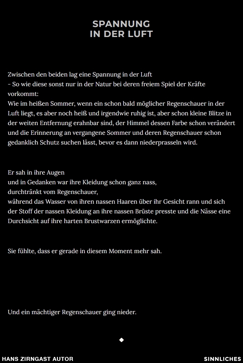 Hans Zirngast Autor - Sinnliches-Texte - Spannung in der Luft