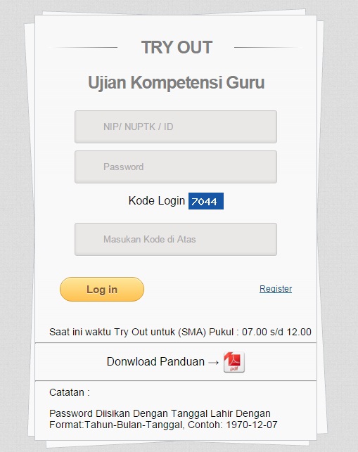 Tata Cara Login TRY OUT UKG (Uji Kompetensi Guru) Online 