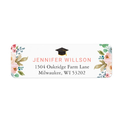  Graduate Hat Graduation Watercolor Chic Floral Label