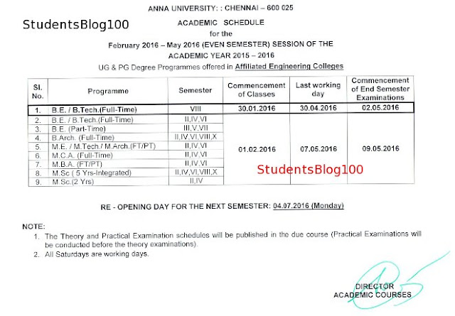 ANNA UNIVERSITY COLLEGES REOPENING DATE FOR ACEDEMIC YEAR 2016