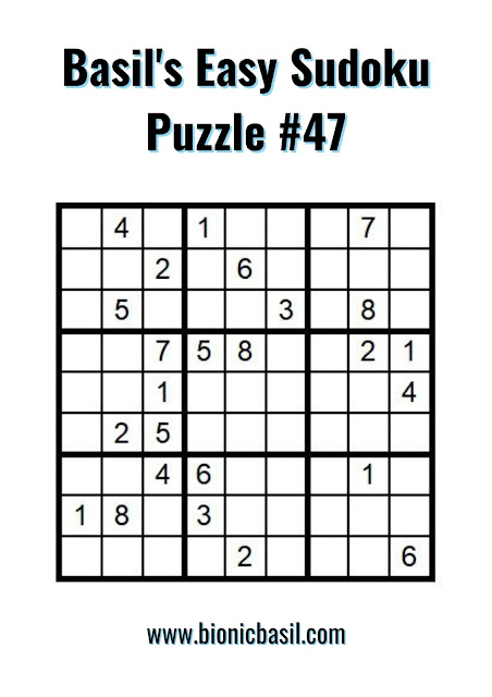 Brain Training with Professor Basil #79 Sudoku Puzzle 47 @BionicBasil® Downloadable Puzzle For Purrsonal Use Only