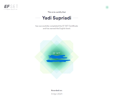 Yadi's Language Certificate from EF SET