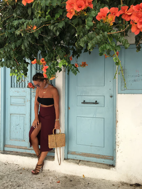 YSL sandals, Crop top, Pencil skirt, Mykonos, blogger style in Mykonos, what to wear in your 30s, how to wear crop to in 30s, toronto fashion blogger, best fashion blogger influencer