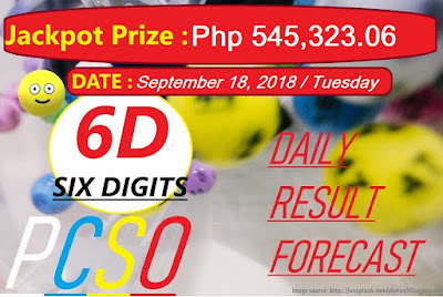September 18, 2018 6D Six Digits Lotto Result and Jackpot Prize