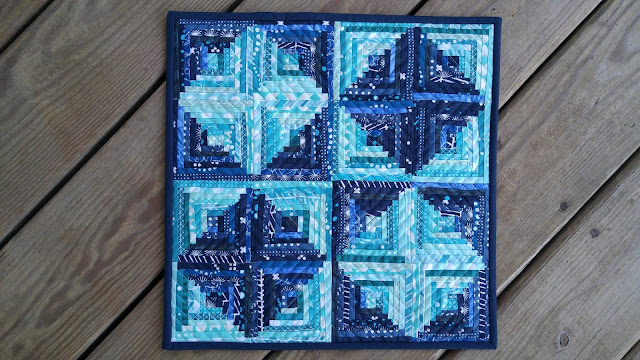 Teal mini swap quilt - aqua and navy mini log cabin quilt