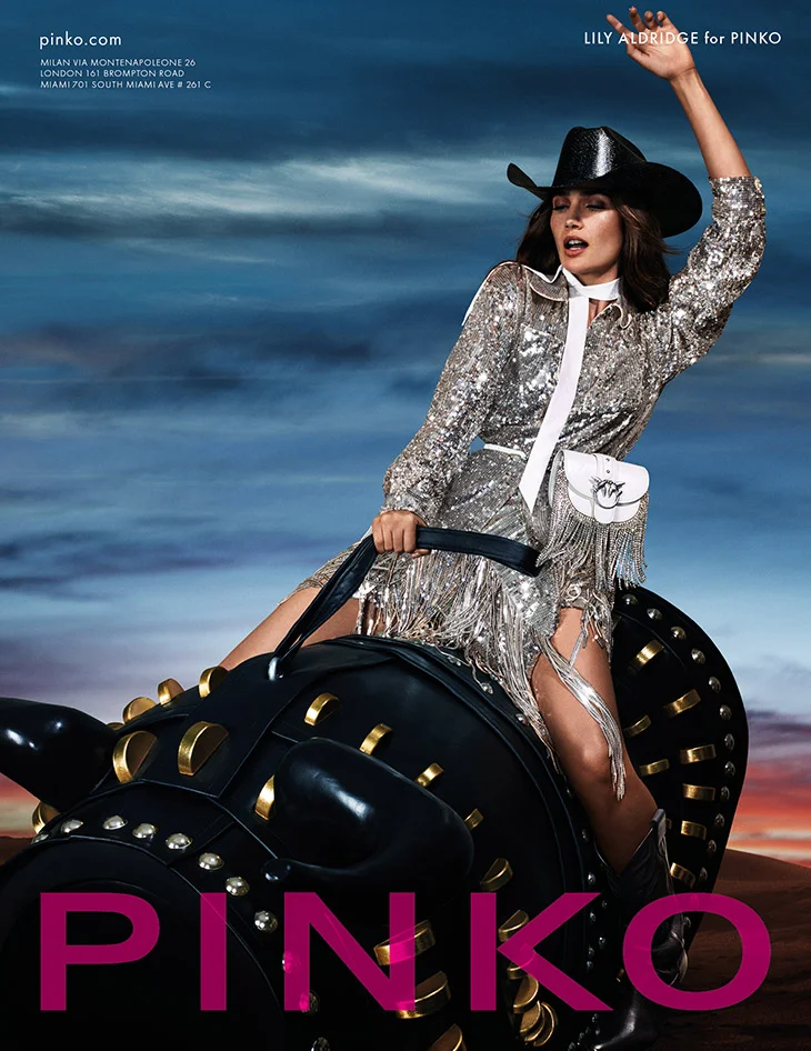 Lily Aldridge goes rodeo glam for the Pinko Spring/Summer 2020 Campaign