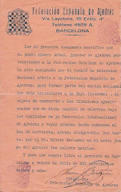 Carta del Presidente de la Federación Española de Ajedrez en 1928
