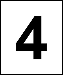 numero 4 dentro de un cuadrado negro, numeral cuatro en un cuadro con orilla negro, aprender los números de 0 al 20, aprender a contar de cero a veinte, serie numerica, tarjetas de numeros