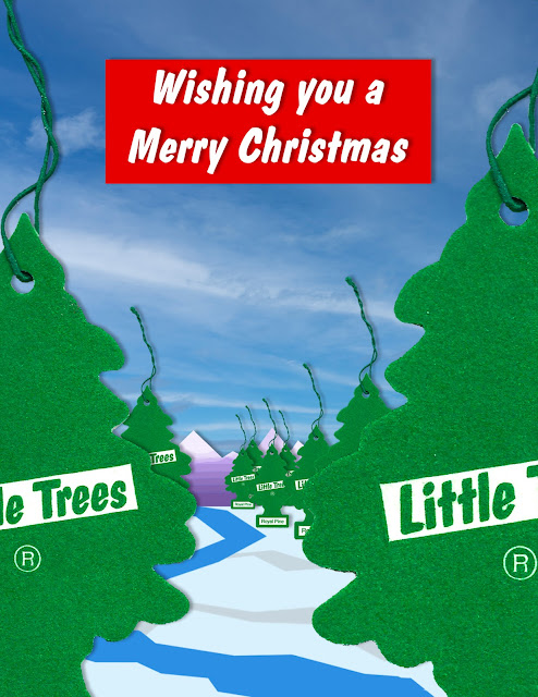 Scenic Christmas card image made with Little Trees air fresheners