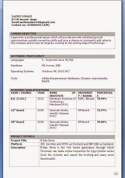 Download Resume Format