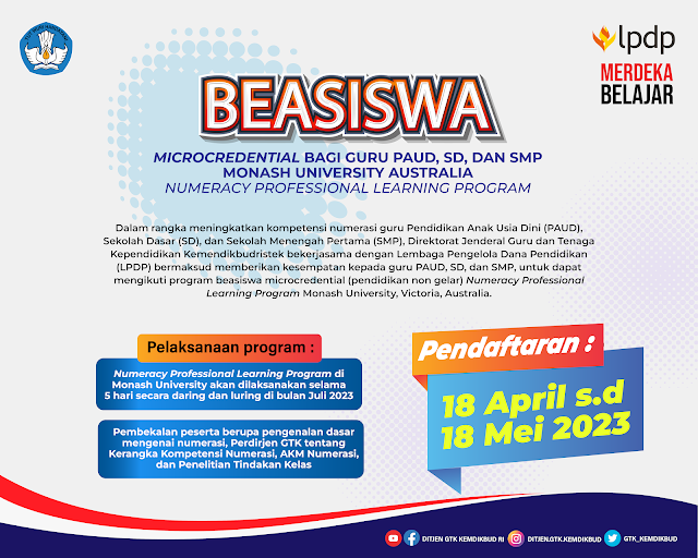 Dibuka: Beasiswa Microdential Bagi GURU PAUD, SD dan SMP Monash University Australia