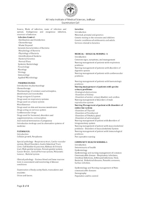 AIIMS Jodhpur senior nursing officer exam syllabus 2018