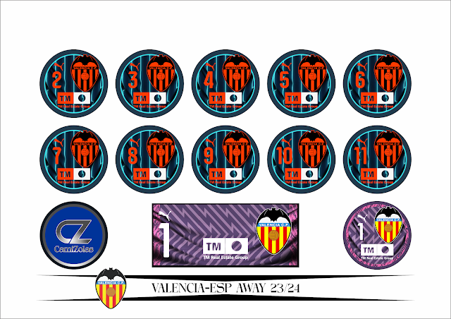 VALENCIA-ESP AWAY 23/24 CAMIZOLAS ESCUDO PARA BOTÃO GULIVER ARTE PARA BOTÃO PLAAR ESCUDINHOS BOLAGOL ALGAZARRA FABIANA ESTRELA TIMES DE BOTÃO TIMES FUTEMESA