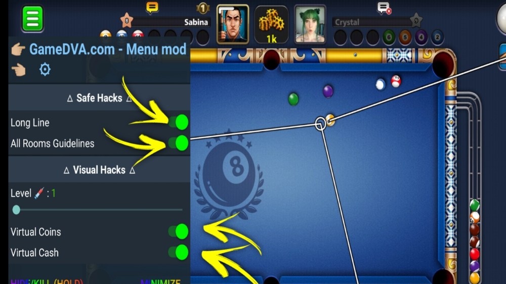 8 ball pool mod menu unlimited coin and Chas long line aim hake life time