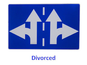 Picture Shows Two Road Signs Divorcing in Opposite Directions in Bright Blue Color