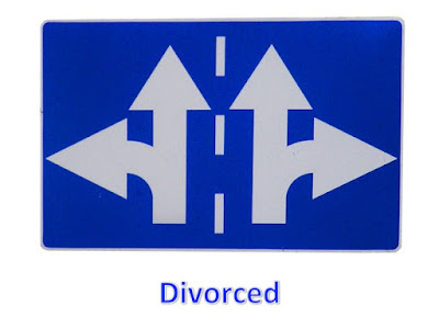 Picture Shows Two Road Signs Divorcing in Opposite Directions in Bright Blue Color