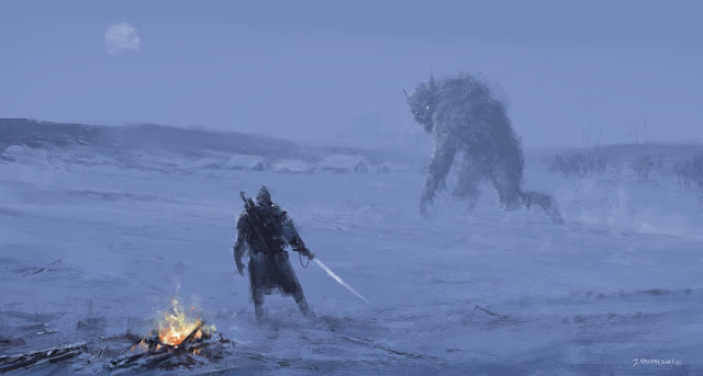 A werewolf illustration from fantasy artist Jakub Rozalski