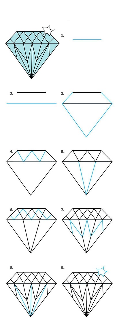 Como Dibujar un Diamante Paso a Paso [ Muy Facil ]
