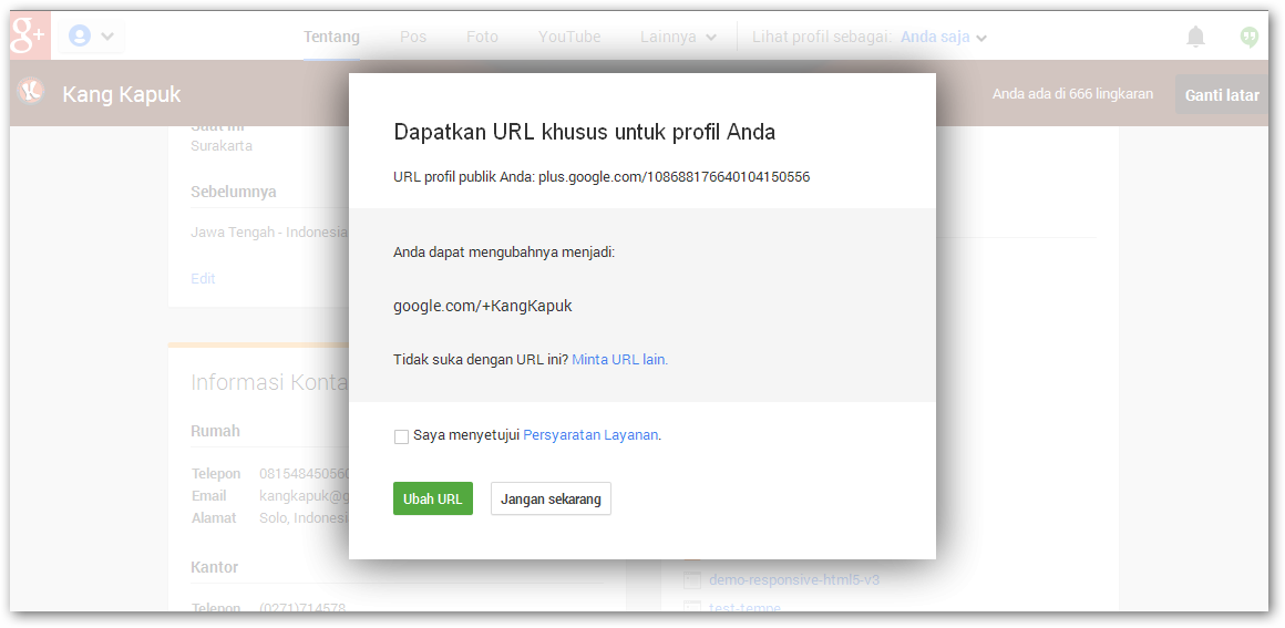 Mengganti URL Khusus Google+ dengan Nama Kita
