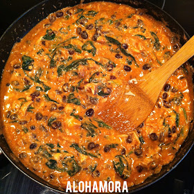 Creamy Red Enchilada Casserole with Chicken, Spinach, and Black Beans is healthy, delicious, flavorful, gluten free, and incredibly fast and easy to make. Alohamora Open a Book http://www.alohamoraopenabook.blogspot.com/