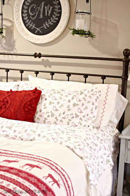 Flannel sheets Target in Christmas master bedroom-www.goldenboysandme.com