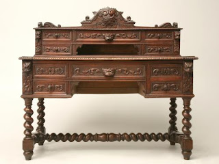 ANTIQUE HAND CARVED OAK DESK - ANTIQUE FURNITURE | VINTAGE