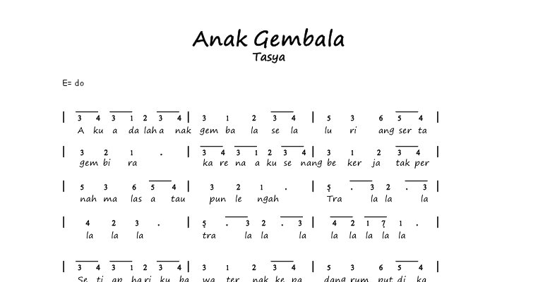 Kumpulan not angka: not angka Anak Gembala