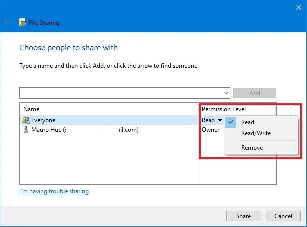 setting user group share permission level