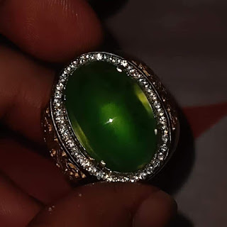Batu Bacan Gulau Green Kristal HQ Premium BC087 Giwang Melintir Ikatan Perak
