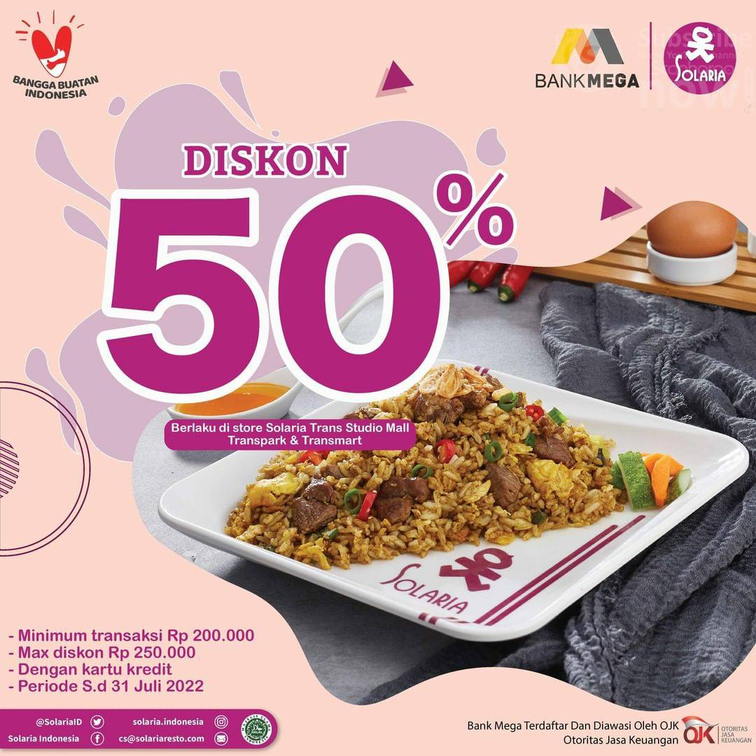 SOLARIA Promo DISKON 50% dengan Kartu Kredit Bank MEGA