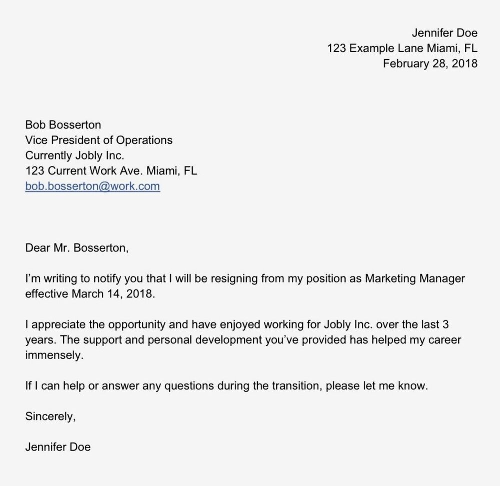 Simple Resignation Letter Example ~ Thankyou Letter Simple Resignation Letter Example ~ Thankyou Letter