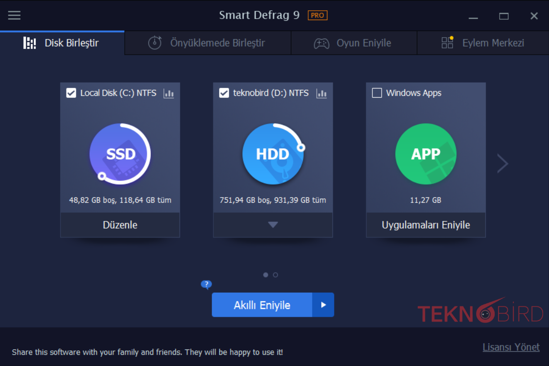 IObit Smart Defrag PRO 9 Disk birleştirme işlemleri